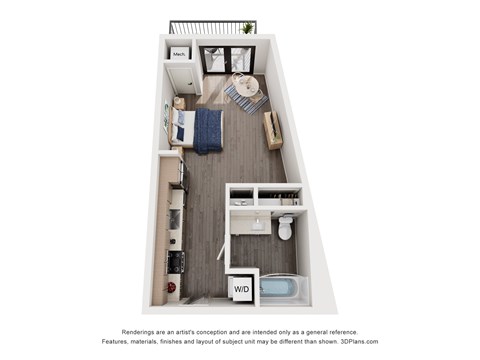 Floor plan for studio, 1 bath, 479 sqft